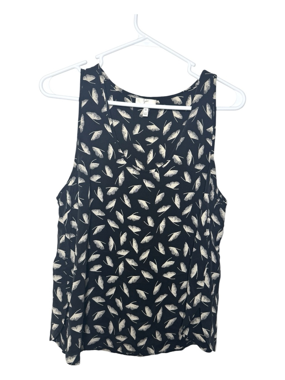 Joie 100% Silk Black Tank Top with Feather Print